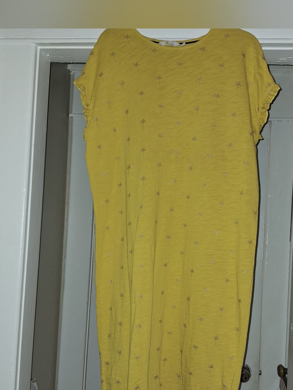 Boden Yellow Palm-Motif Midi Dress